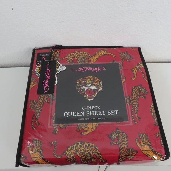 Ed Hardy Queen Red Logo 6 piece sheet set - Picture 1 of 5